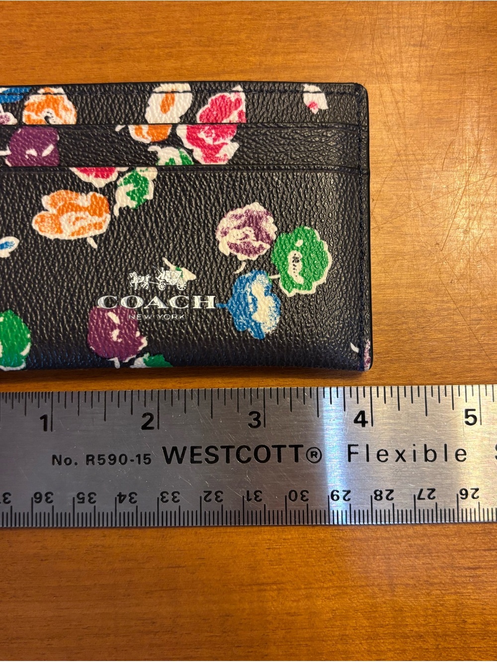 COACH Black Floral Printed Leather Card Case - Picture 3 of 4